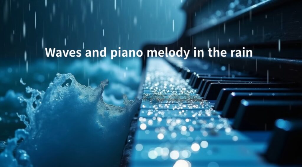 Piano keys in harmony with the waves—both the waves and the sea listen to the sound of the piano.