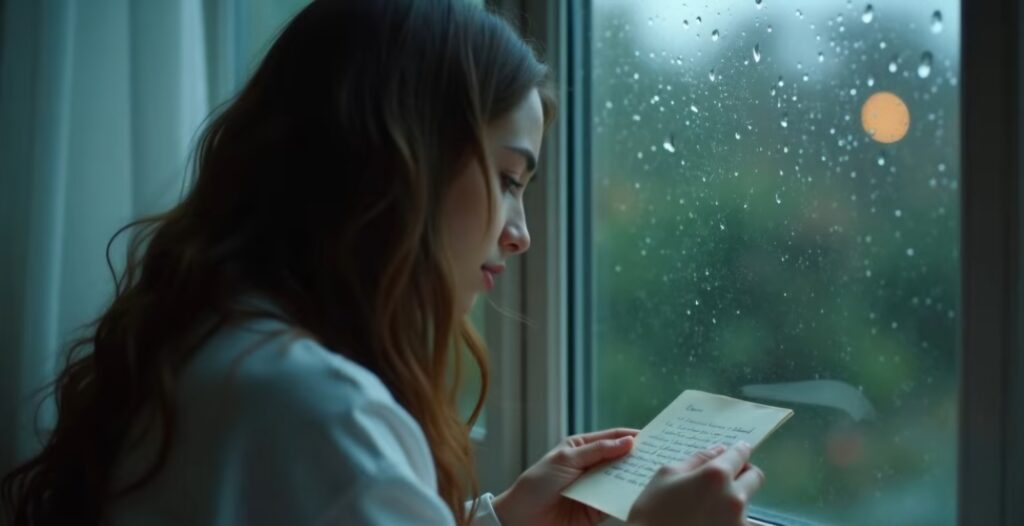 A scene of someone reading a poem about parting, set against the sound of rain.
I have always believed there are moments when sorrow cannot be comforted by cheerful words. Sometimes, sorrow is best soothed by another sorrow that truly understands it. That quiet conviction has become one of the philosophies underpinning my music.